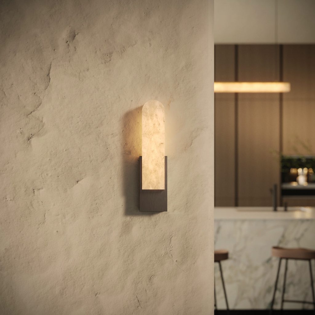 Warm minimalist interior with wall sconce